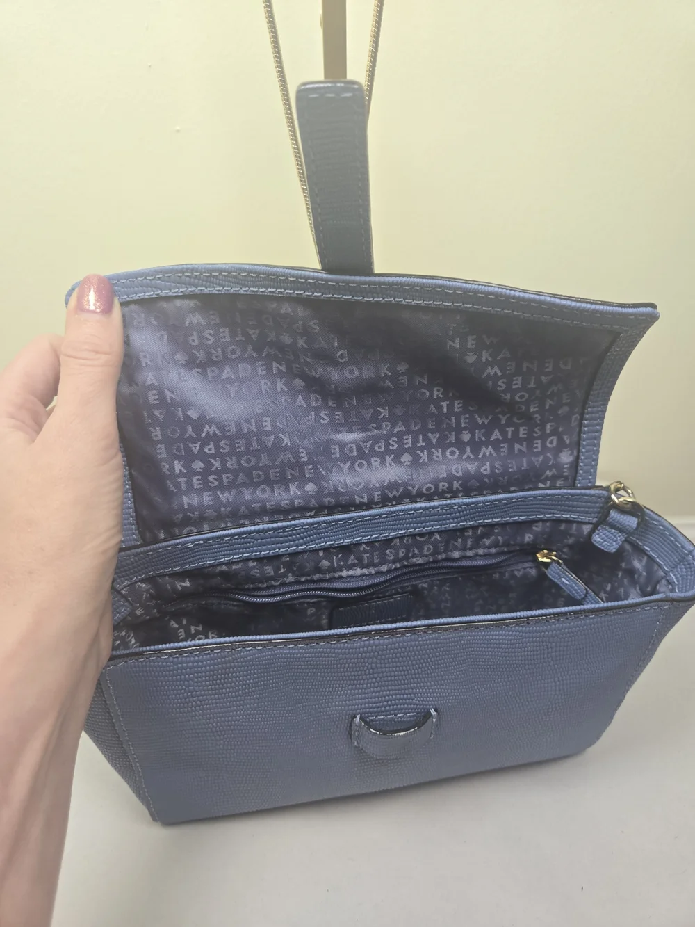 Kate Spade Blue Textured Structured Crossbody Bag